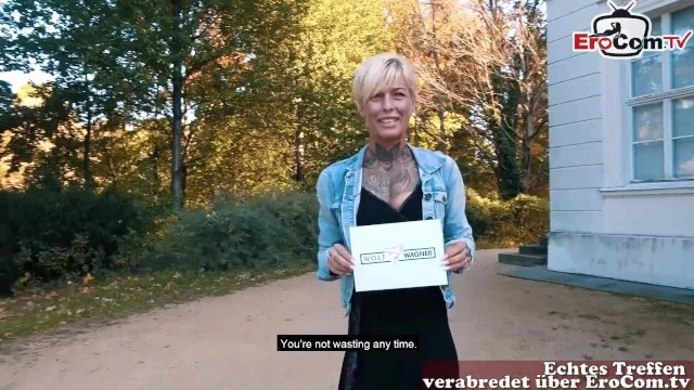 Tattooed German MILF with Short Blond Hair and Blue Eyes Picked up in the Park