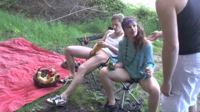 This Is College - Petite Bubble Butt Enjoy Threesome Sex in the Woods