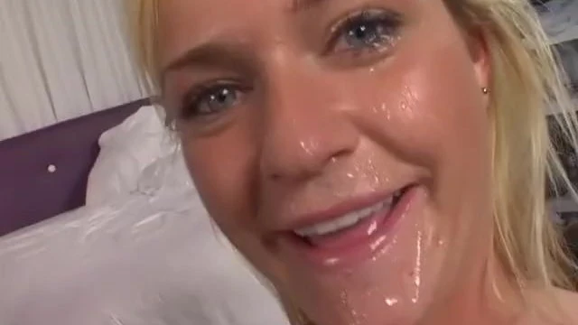 Young Wife with Blonde Hair Blowjobs a Big Cock and Swallowed Semen