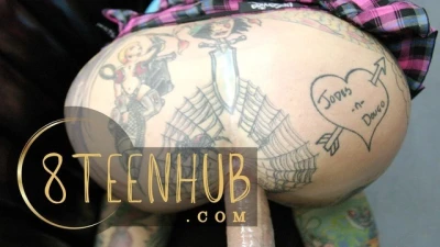 8TeenHub - Heavily Tattooed and Pierced Biker Chick Black Widow Sucks and Fucks