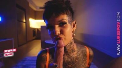 Lukes POV - Tattooed Split Tongue Babe Fucking POV & Cum in Mouth